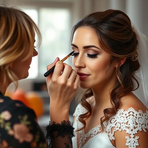 Makeup artist fixing common makeup mistake on bride before ceremony