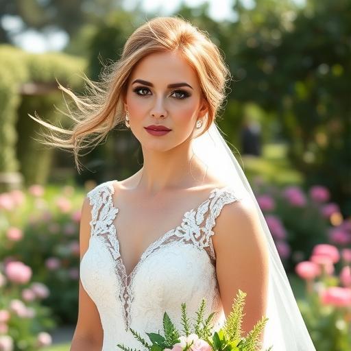 Bride in outdoor wedding with long-lasting makeup for natural conditions